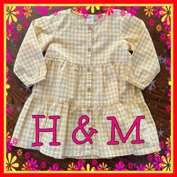 H&M Other - H & M LONG-SLEEVED DRESS ~ YELLOW/WHITE GINGHAM